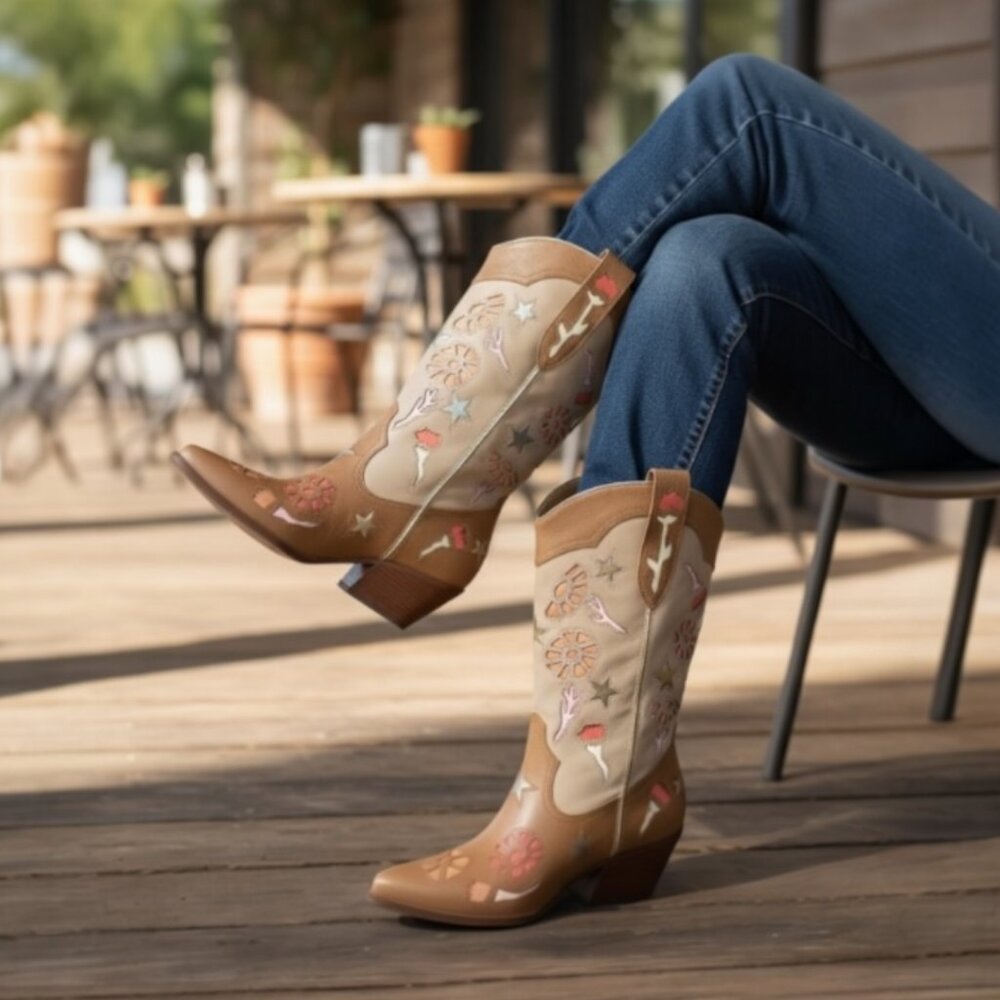 Western Boots Leather Tan Multi by Dolce Vita Size 7.5 NWT - Picture 3 of 13